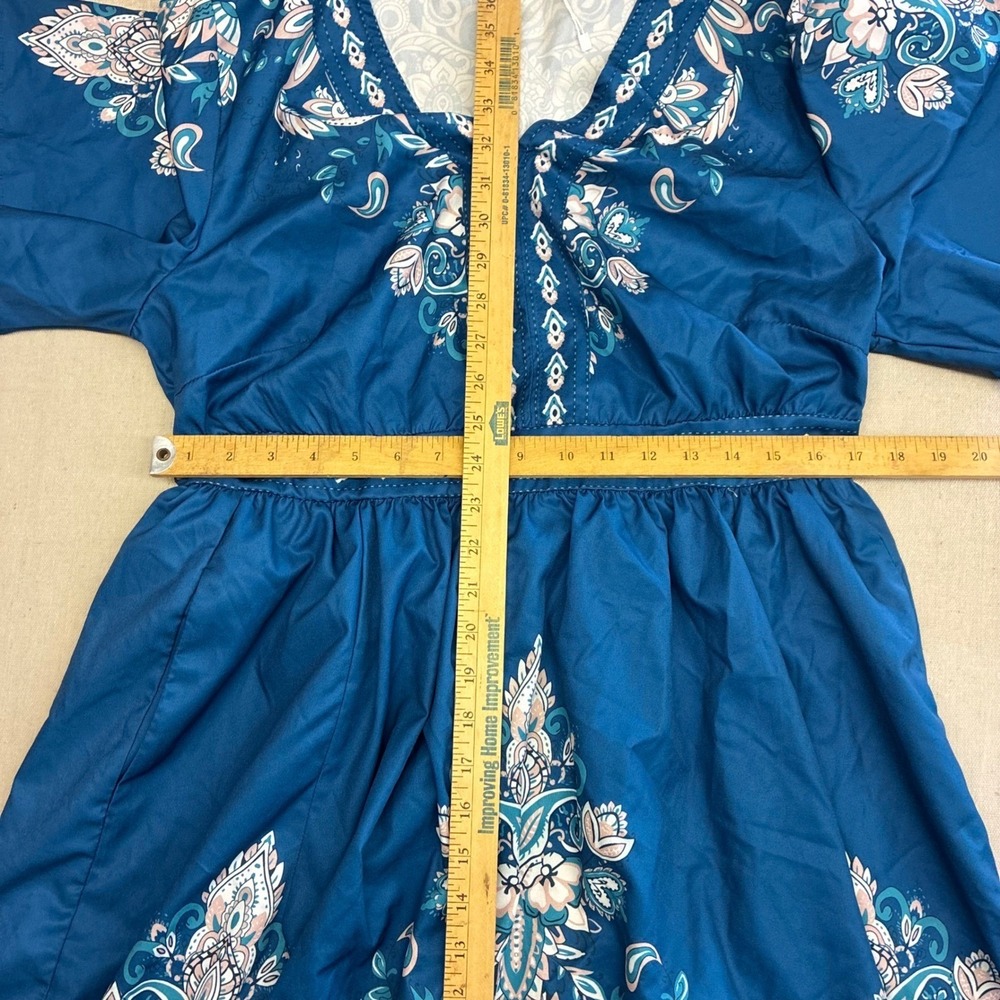 BloomChic Blue Floral Boho Dress NWoT 12 V Neck Flutter Sleeve Empire Boho Chic - Picture 6 of 10